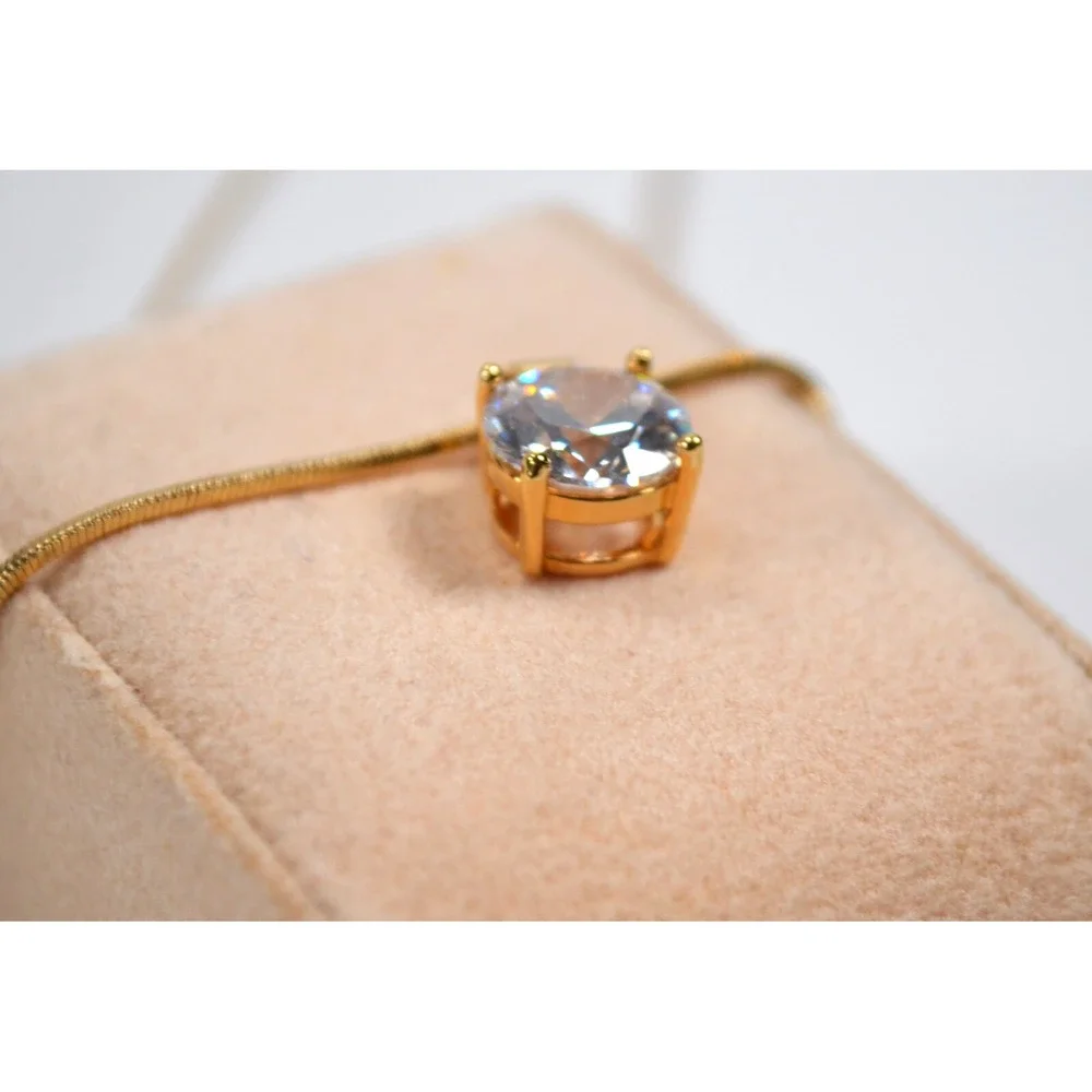 Gold Tone Thin‎ Snake Necklace with CZ Cubic Zirconia Floating Drop Pendant 18